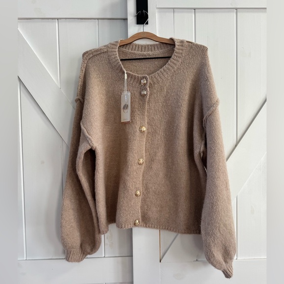 Cyrus Sweaters - Cyrus Oversized Knitted Cardigan with Gold Buttons